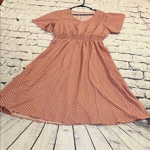 Elegant Polka Dot Midi Dress - Pink